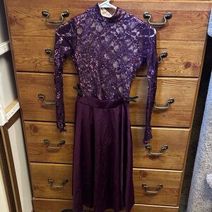 Chic Purple Sequin Long Sleeve Two Piece Dance Dress for Kids